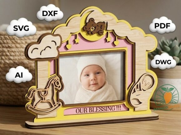 3D Baby Photo Frame Laser Cut File Design