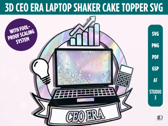 3D CEO Era Laptop Shaker Cake Topper SVG