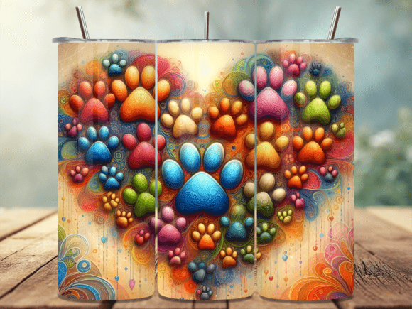 3D Glossy Colorful Paw Tumbler Wrap PNG: A Vibrant Digital Asset for Creators