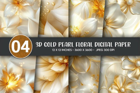 3D Gold Pearl Floral Digital Paper Guide
