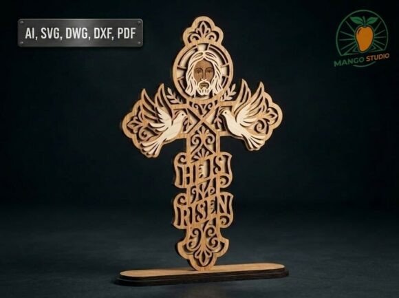 3D He Is Risen Easter Cross 3mm Design