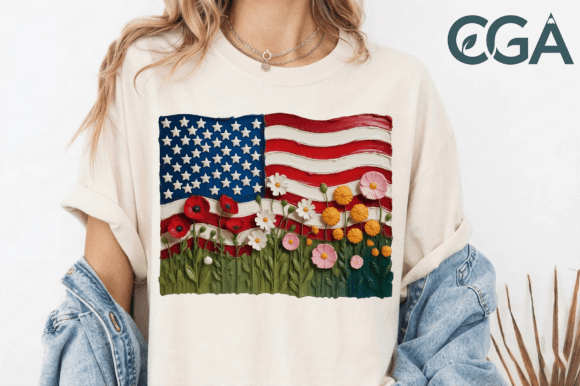 3D Impasto American Flag Flowers PNG