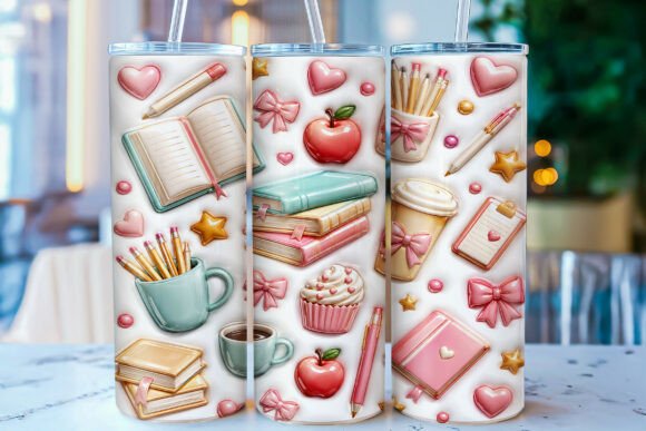 3D Inflated Coquette Teacher Tumbler PNG