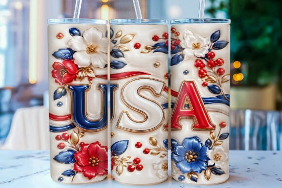 3D Inflated USA Patriotic Tumbler Wrap: Elevating American Pride with Depth and Style