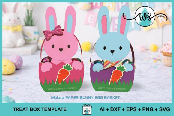 3D Paper Bunny Egg Basket Easter Box