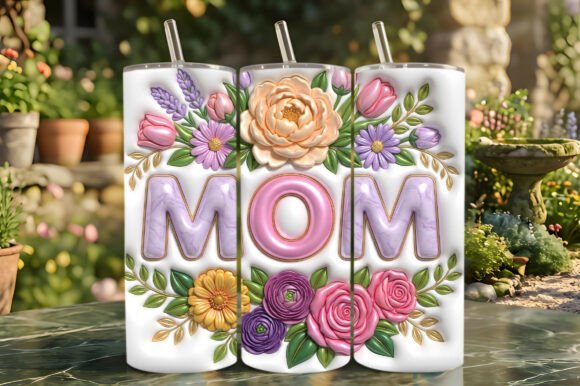 3D Puff Floral MOM Sublimation Tumbler