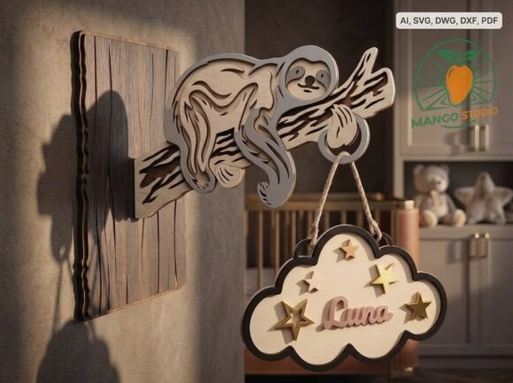 3D Sloth Nursery Name Sign Laser Cut: Bringing Whimsy to Modern Walls