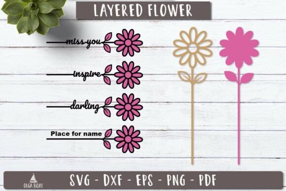Daisy Flower Name SVG 3d Layered Laser