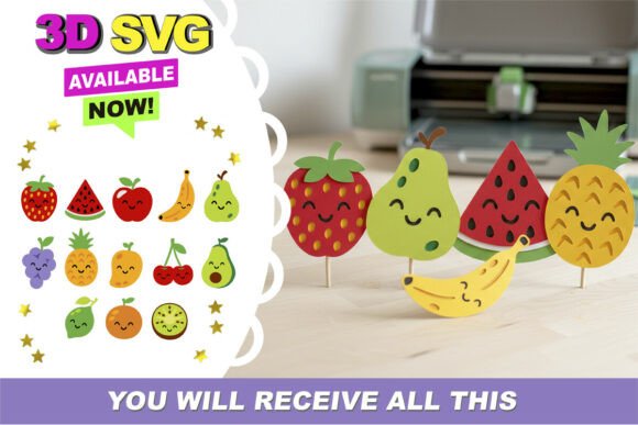 Kawaii Fruit 3D SVG: Sweet Designs for Crafters