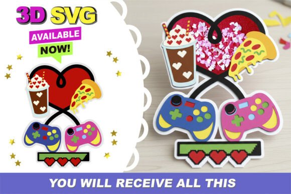 Level Up Your Celebrations with the Gamer Love Cake Topper 3D SVG