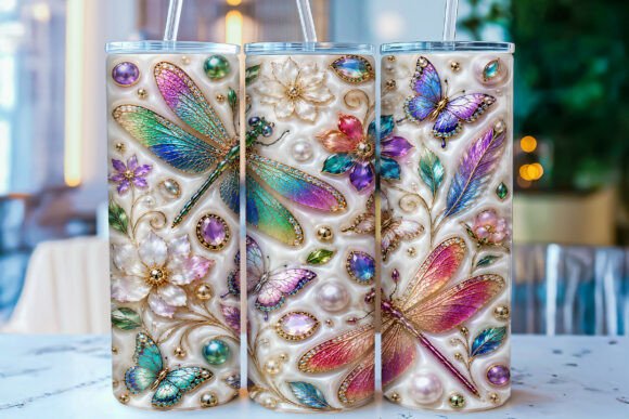 Luxury 3D Dragonfly Tumbler Wrap PNG: Elevating Personalized Drinkware